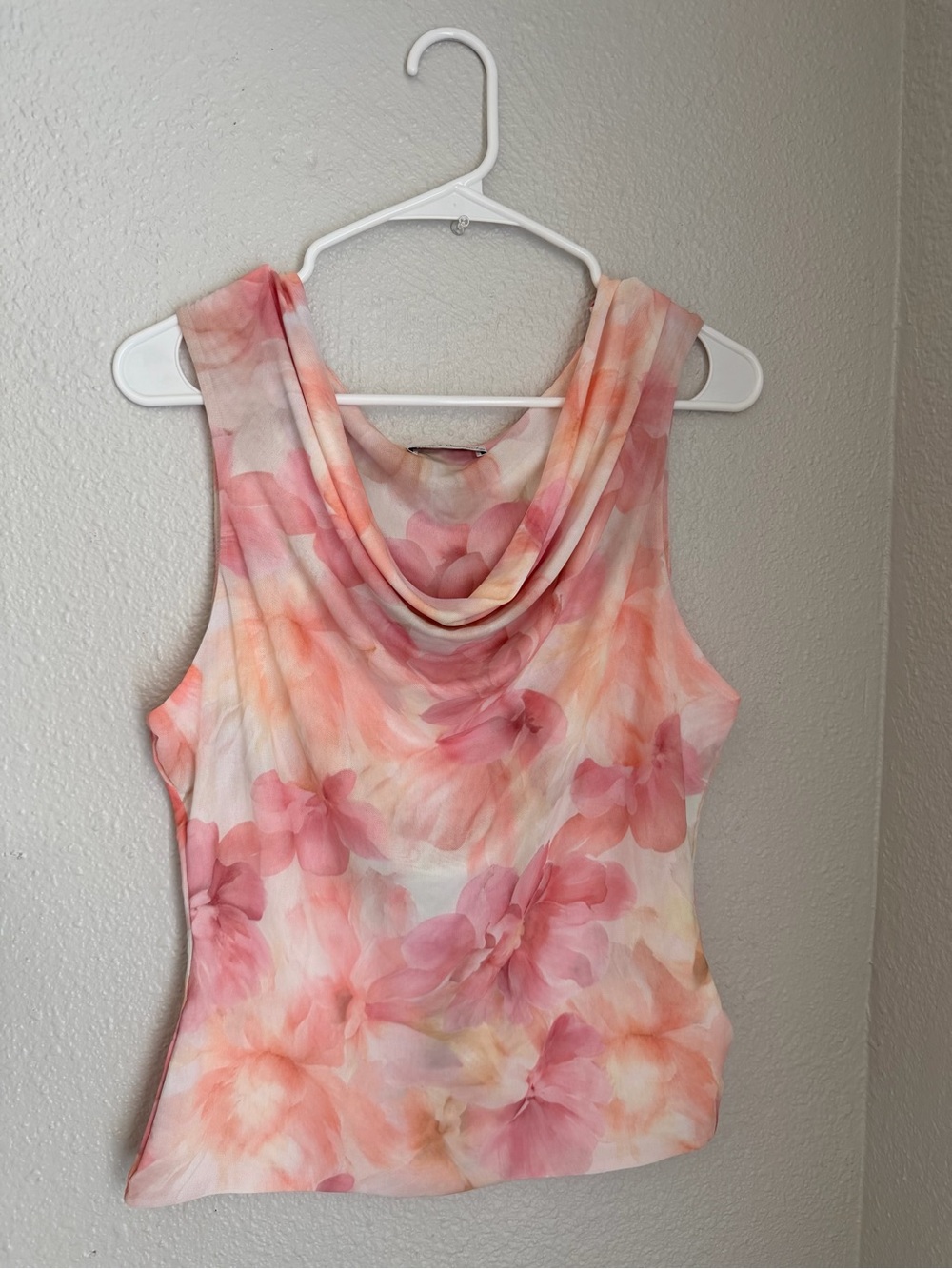 Sleeveless Pink Floral Cowl Neck Top